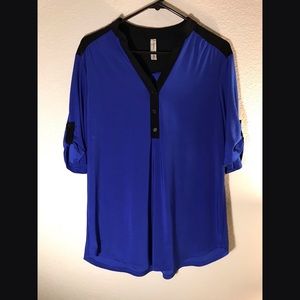 Blue and Black V-neck Top